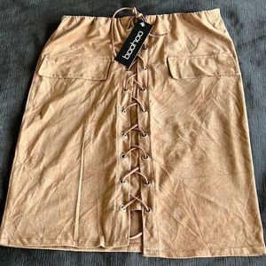 Tan lace up mini skirt